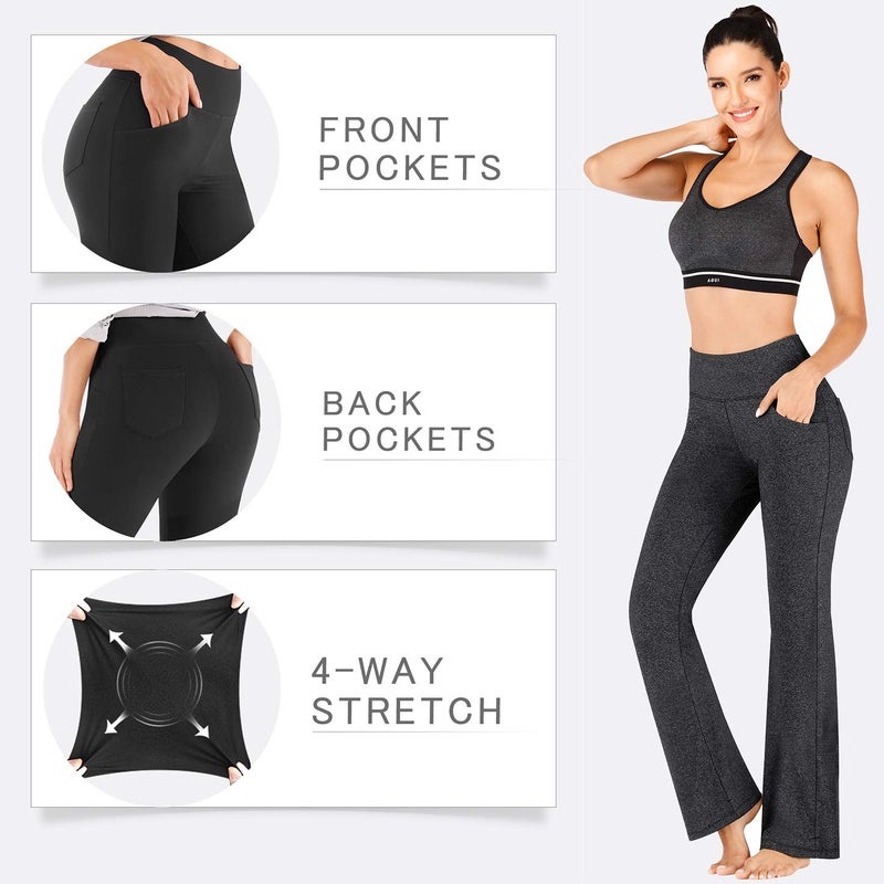 IUGA Yoga Pants Women Wide Leg High Waist Bootcut Workout Flare Leggings Tummy Control Work Dress Pants Women 4 Pockets Charcoal - Image 4
